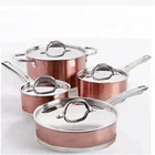 8 pieces Kitchen induction Rose Gold copper 5 layers Bottom pots and pans casserole Stainless Steel Cookware set