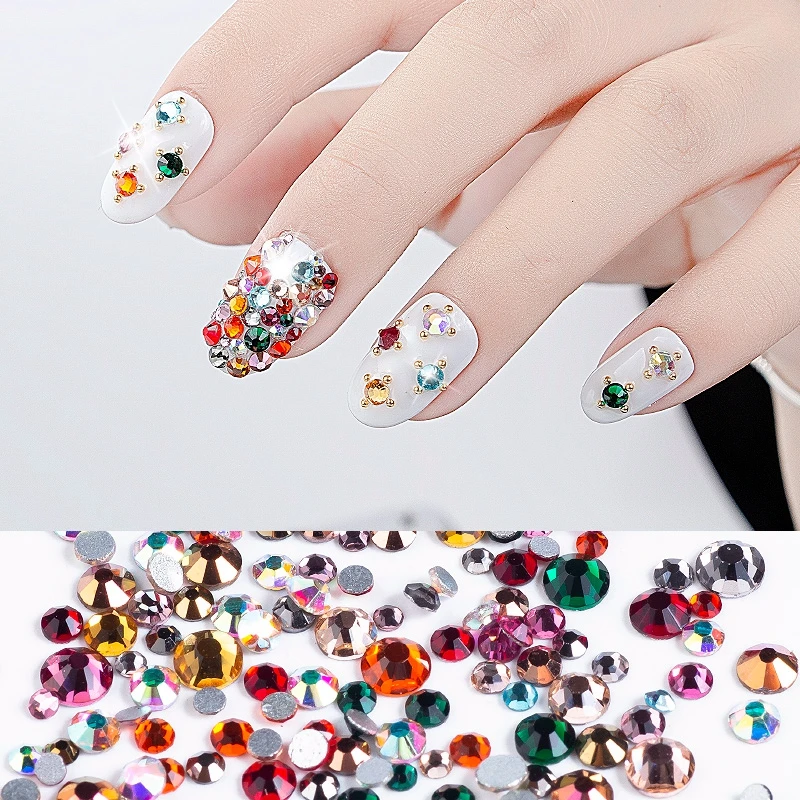 1440pcs Set Ab Nail Rhinestones Flat Back Crystal Nail Glitter Non