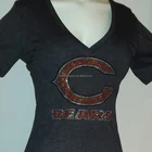 Bears Rhinestone Bling Shine Women's Dark Gray V Neck Fitted Large Tee Shirt