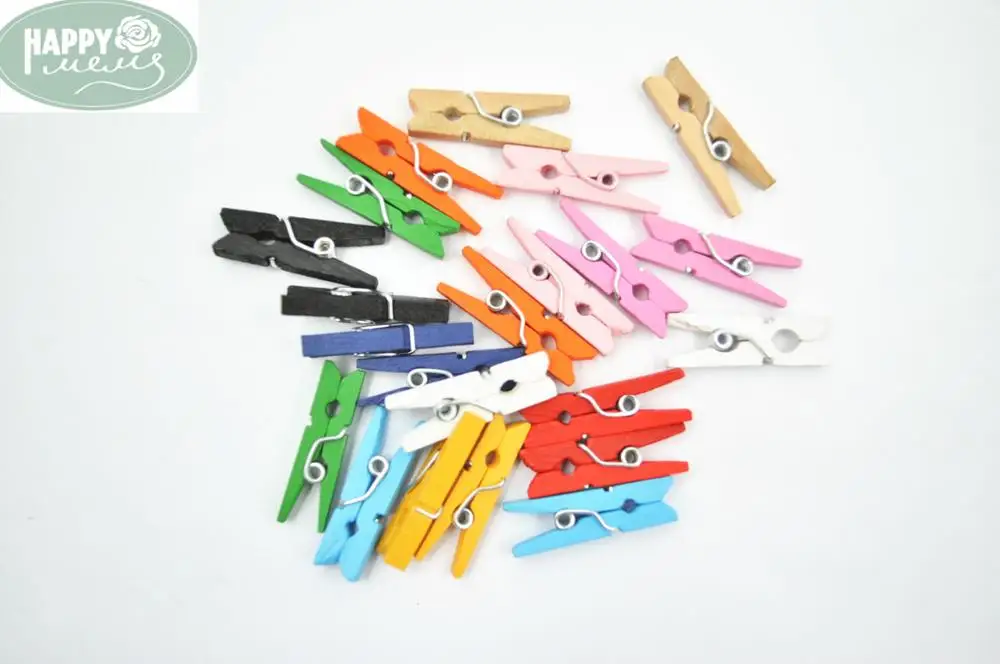 25mmx3mm Mini Colored Wooden Clothespins Small Decorative Photo