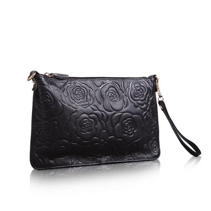 New Rose Embossed Handbag 2015 Lady Evening Clutches Famous Brand Lady Party Envelope Clutch Bags Women Fashion Crossbody Bag