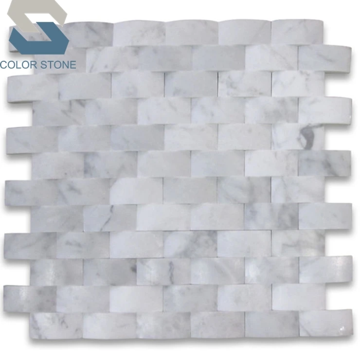 Polished 3d kitchen subway carrara white marble mosaic wall tiles