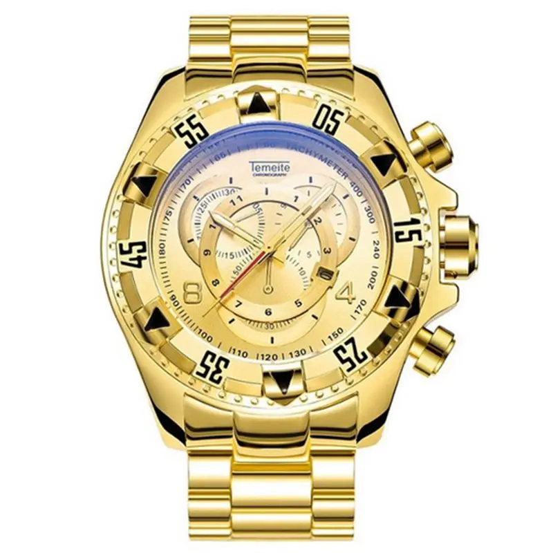 

Relogio Mens Watches Luxury Top Brand Big Dial Quartz Watch Men Temeite Stainless Steel Gold Men's Wristwatches Calendar Male
