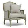 vintage French Louis style wood frame linen upholstered accent armchair