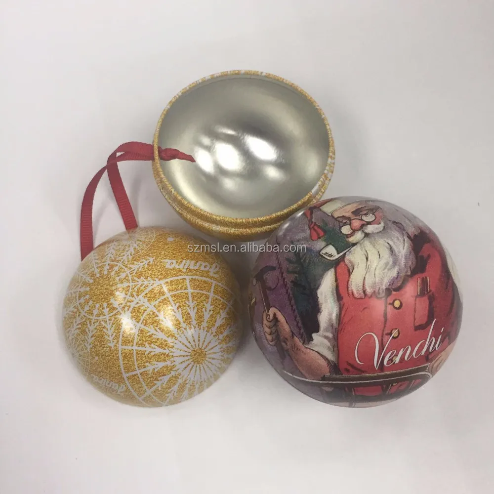 2016 hot sale christmas tin ball with ribbon