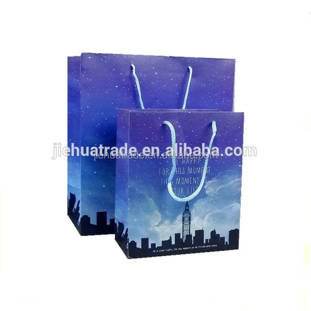 navy cartoon gift paper tote packaging bag with lamination