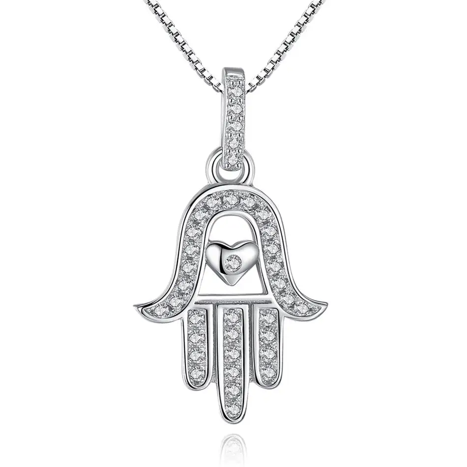 Classic 925 Sterling Silver Lucky Hamsa Hand & Heart Crystal Pendants Necklace for Women New Fashion Necklace Wedding Jewelry
Classic 925 Sterling Silver Lucky Hamsa Hand & Heart Crystal Pendants Necklace for Women New Fashion Necklace Wedding Jewelry