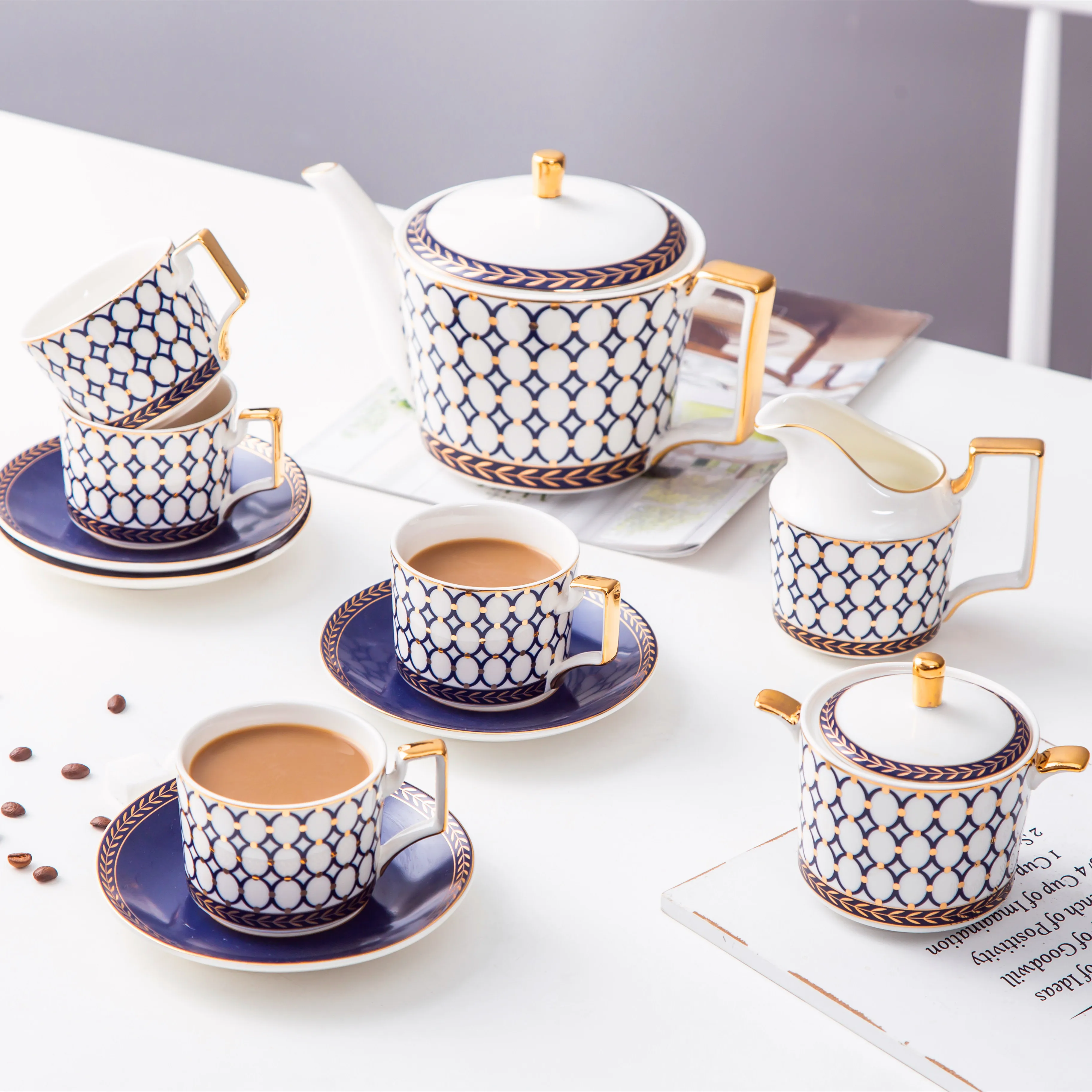 Hand Painting Tea Set Porcelain Coffee Set Fine Bone China Coffee Set, White and gold
Hand Painting Tea Set Porcelain Coffee Set Fine Bone China Coffee Set, White and gold