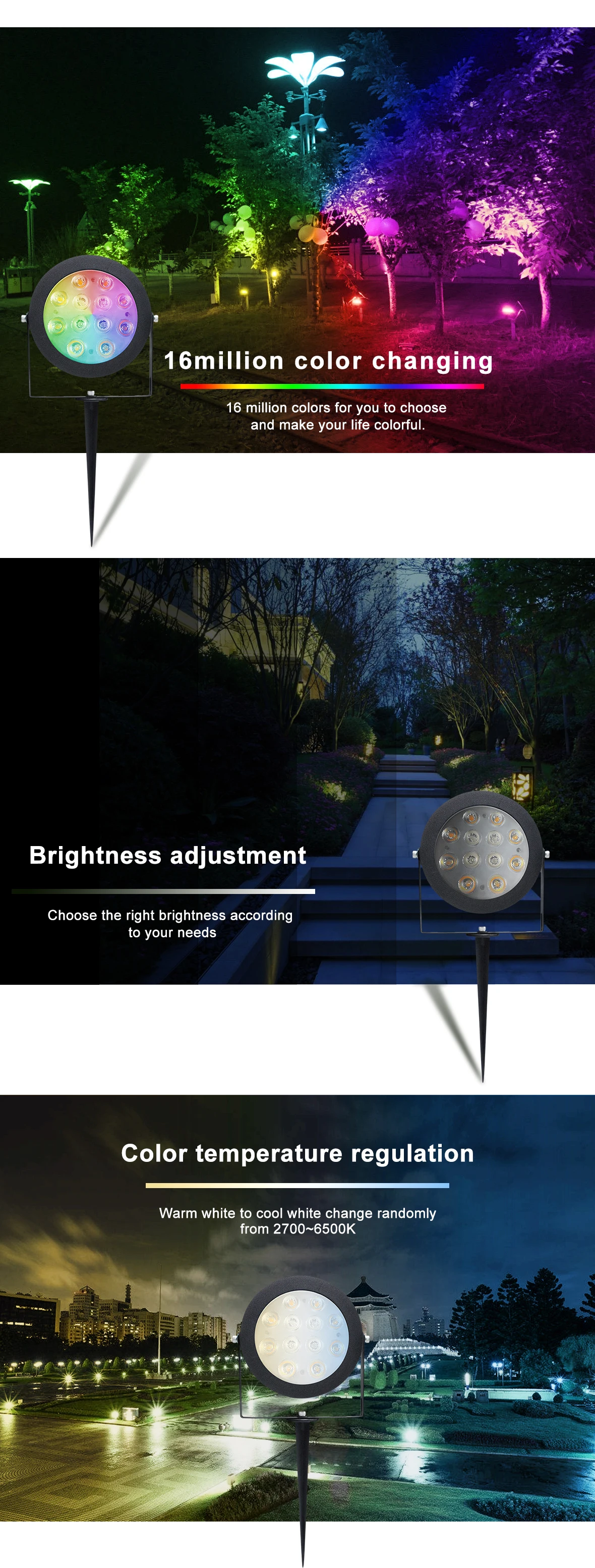 Factory direct aluminum yard park waterproof IP65 RGB CCT solar garden light led garden lamp with CE Rohs zigbee - ANKUX.COM
