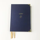 Gold foil stamping leather embossed journal logo notebook budget planner printing with metal corner