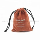 New design velvet drawstring brown double pull printed pouches with logo