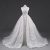 V-neck Appliques Sleeveless Detachable train Bridal Ball Gown Wedding Dress