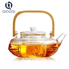2017 heat resistant glass teapot tea pot with wooden handle pot turkish coffee japanese tea set