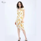 Customized Floral Print 100% Polyester Chiffon White Bridesmaid Midi Dress