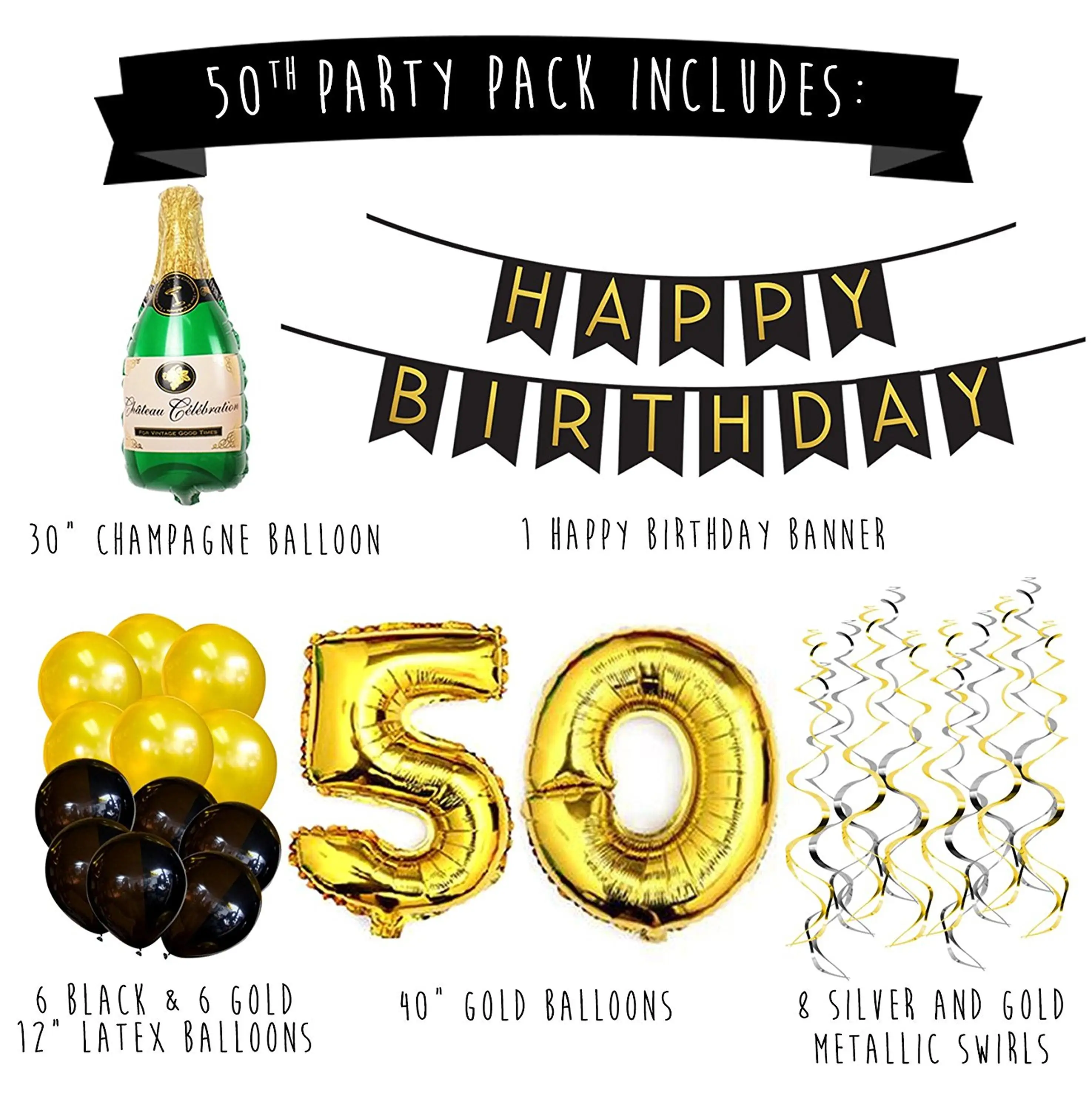product name: demi wholesale 50th birthday party pack black &