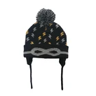 Washable winter hat with pom poms 100% acrylic jacquard knit beanie hat with earflap for baby