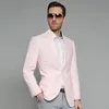 55% cotton 45% linen Notch lapel two buttons pink color blazer men fashion new