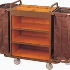 Wood and metal housekeeping cleaning trolley