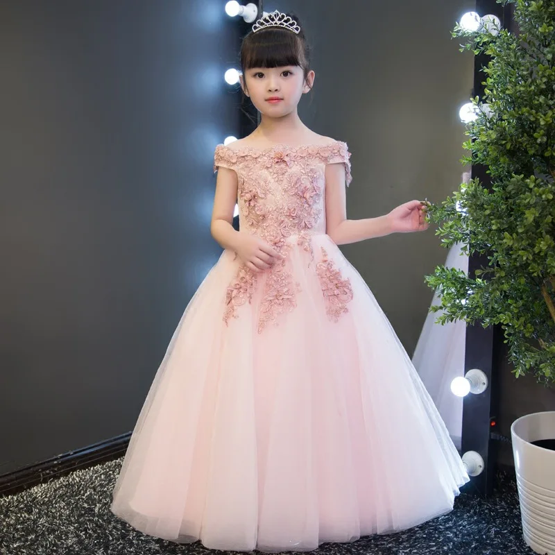 Western style flower girl dresses Off Shoulder pink wedding gown kid formal party dress for 12 years old
Western style flower girl dresses Off Shoulder pink wedding gown kid formal party dress for 12 years old