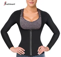 

Slimming body shaper neoprene sauna sweat vest with long sleeve Fitness Sport wear with front zipper Sauna suit for women