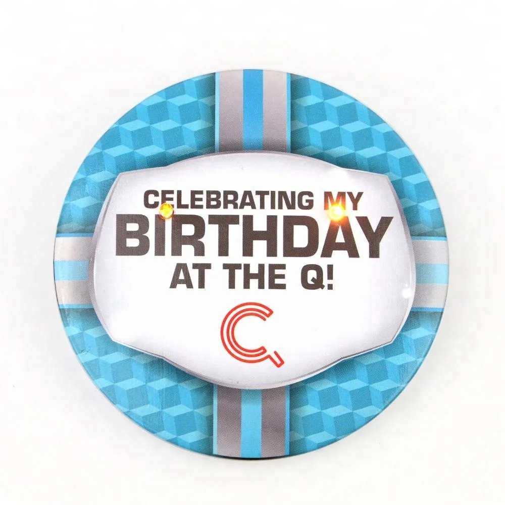 Printing tin led flash light custom pin button badge for birthday gifts