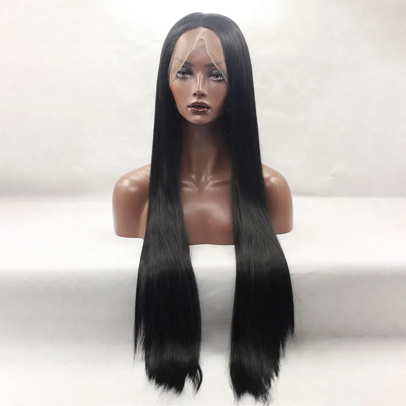Natural looking African American long straight synthetic lace front wig for black women
Natural looking African American long straight synthetic lace front wig for black women