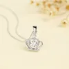925 Sterling Silver Classic Small Crown Necklace Pendant Queen Hollow Crown CZ Crystal Necklace Pendant