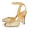 light gold glitter upper dance high heel new model peep toe low price ladies sandals