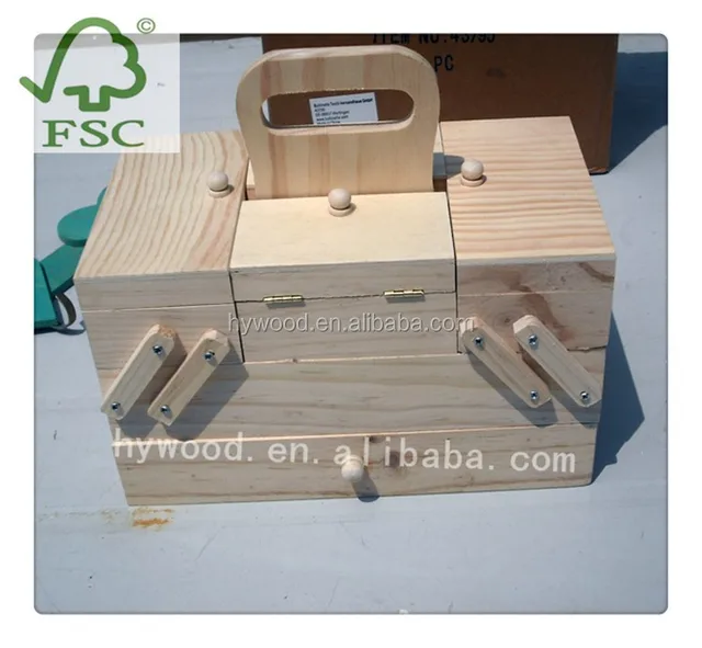 cheap pine fir birch folding foldable wooden sewing box with