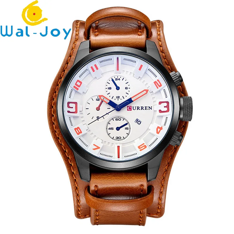 

Curren 8225 Personality Vogue Fancy Big Face Shenzhen Factory Leather Band Wristwatch Calendar Colorful Men Business Watches, Orange;yellow;brown;grey;black