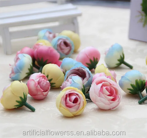 2018 Hot sell artificial small tea rose bud flower head for wedding decoration