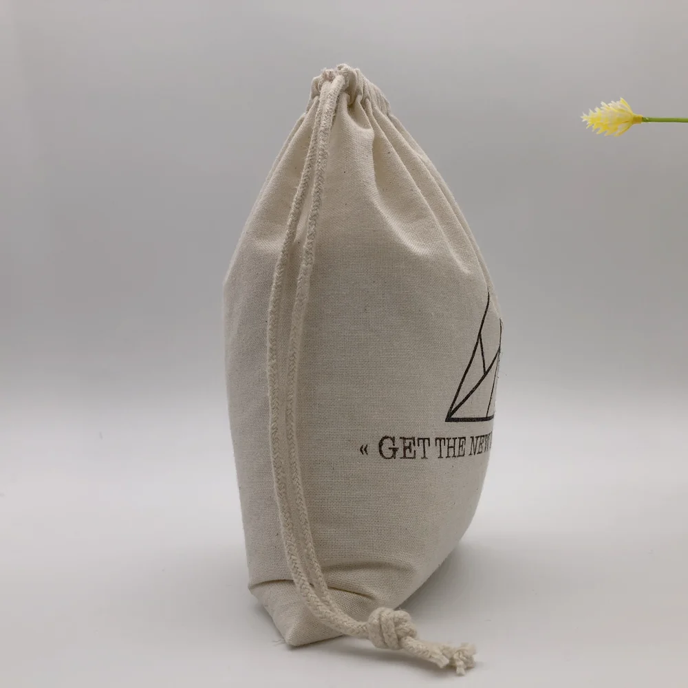 muslin drawstring gift bag with custom logo material: cotton