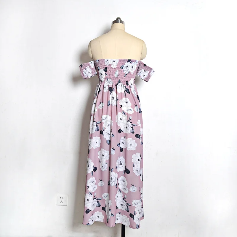 2019 Latest summer off shoulder print leg split long chiffon dress, Pink;orange
2019 Latest summer off shoulder print leg split long chiffon dress, Pink;orange