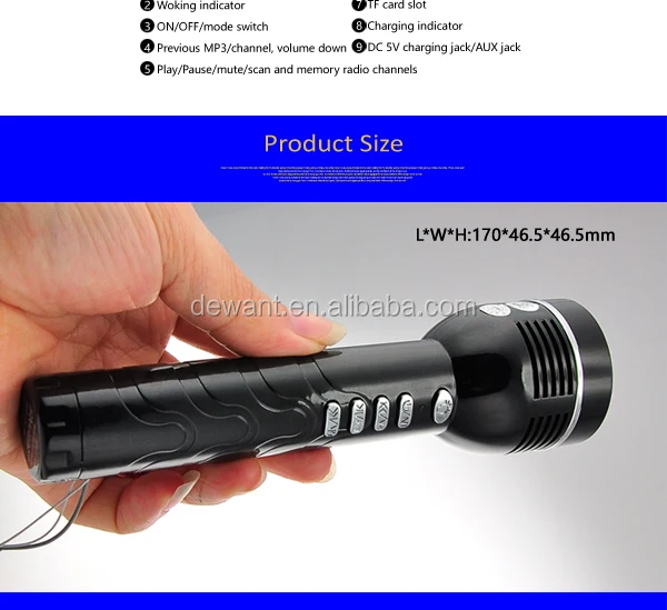 portable handheld flashlight tf card mp3 music player led torch with charging usb.jpg