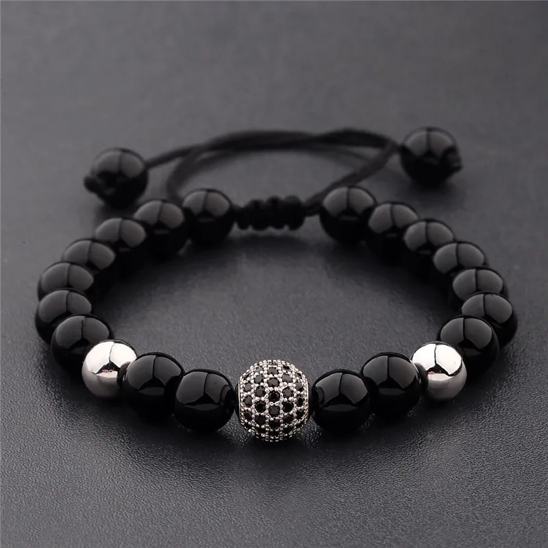 Explosion bracelet micro-inlaid zircon ball bracelet black agate sandstone couple models bracelets