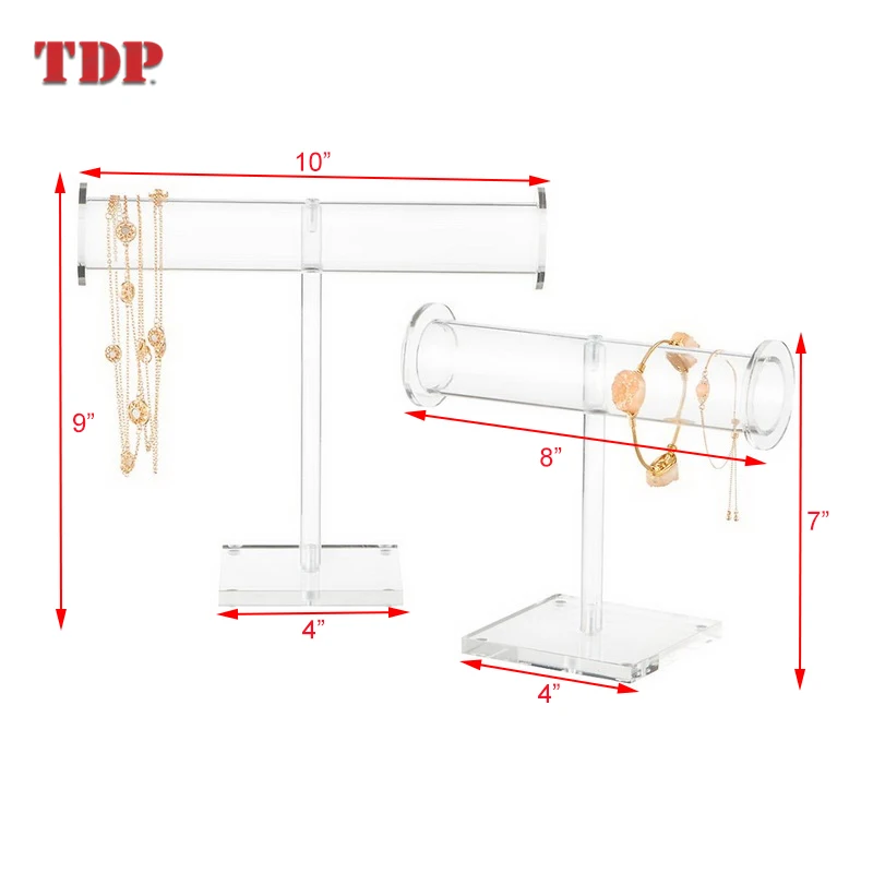 Circular T Bar Clear Holder Necklace Watch Bracelet Jewelry Display Stand Acrylic Rack