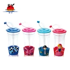 New style wholsesale 450ml animal shaped promotional colorful cartoon plastic kids drinking water cups with straw