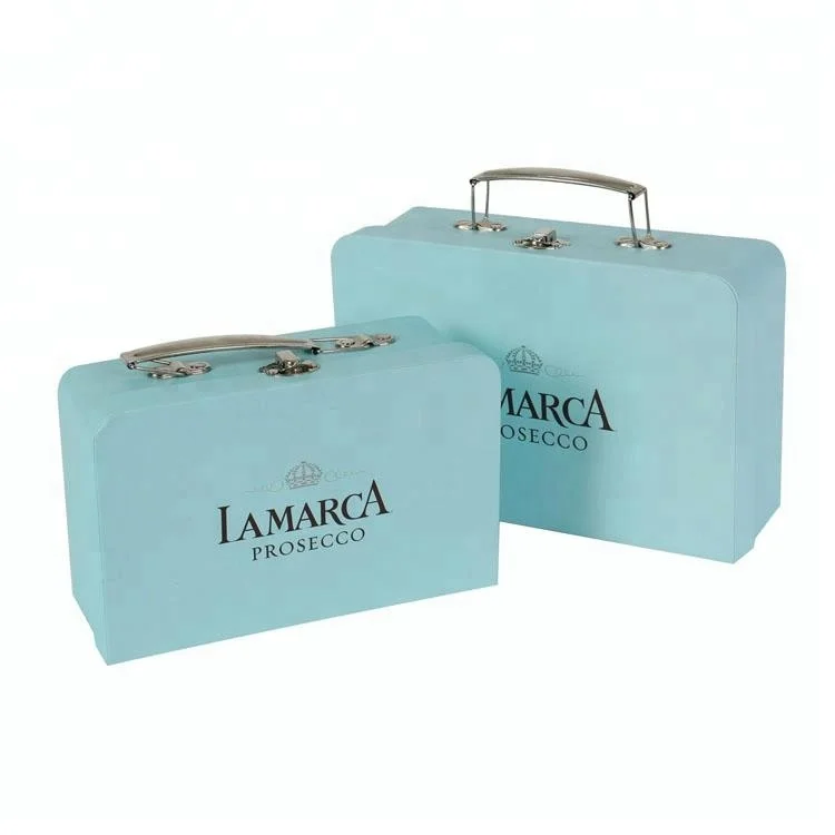 carry handle blue cardboard mini suitcase
