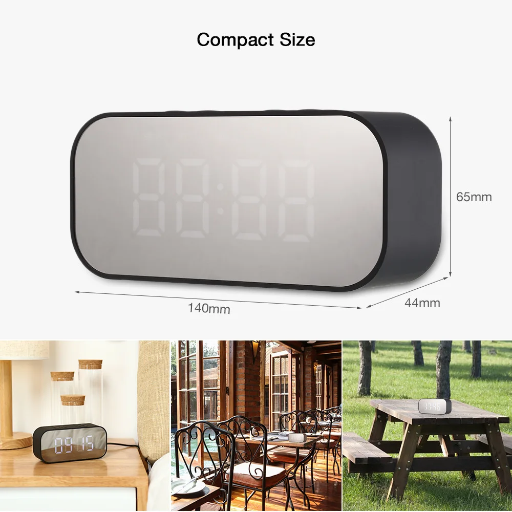 Portable Mirror LED display time wireless Handsfree call vibrant usb alarm clock speakers - ANKUX.COM