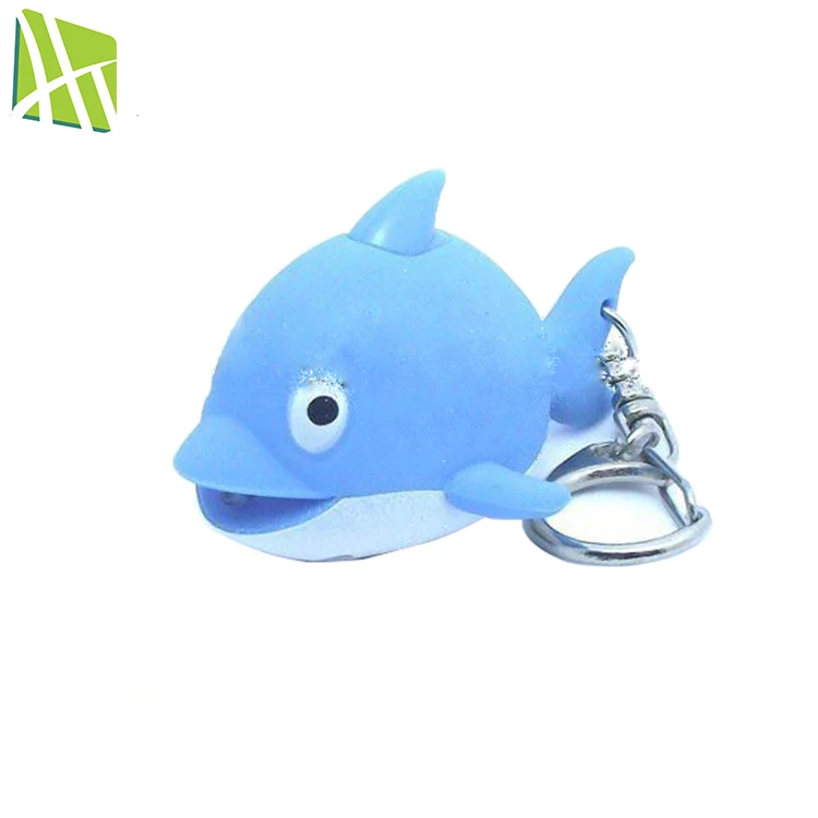 Hot Sales HT2082 Plastic LED Light With Sound Dolphin Keychain
