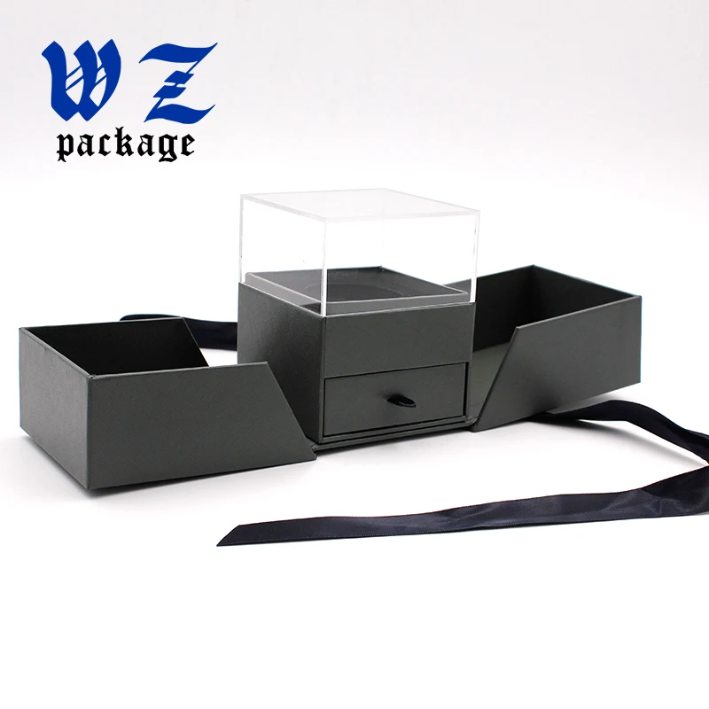 wholesale luxury cardboard folding gift box with ribbon one