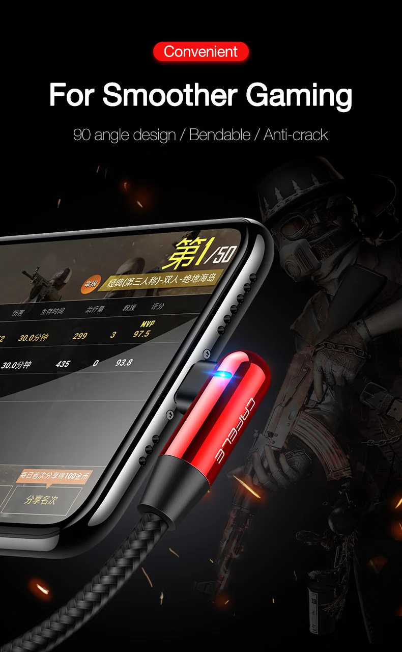 Cable Charger Fast Charging 90 Degree Shape With LED Light 3 in 1 Usb Cable For Iphone - ANKUX.COM