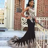 Sheer Beaded Sexy Chiffon Lace Gown Mermaid Black Maxi Formal Party Wear Evening Designer Long Sleeve See Through Prom Dress