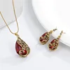 Women Vintage Peacock Necklace Earrings Sets Ancient Gold Pendant Necklaces Drop Crystal Stone Jewelry Set