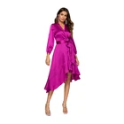 2019 Design Lady Fashion Flounce Tied Waist Long Sleeve Women Sexy Party Midi Elegant Evening Formal Dress