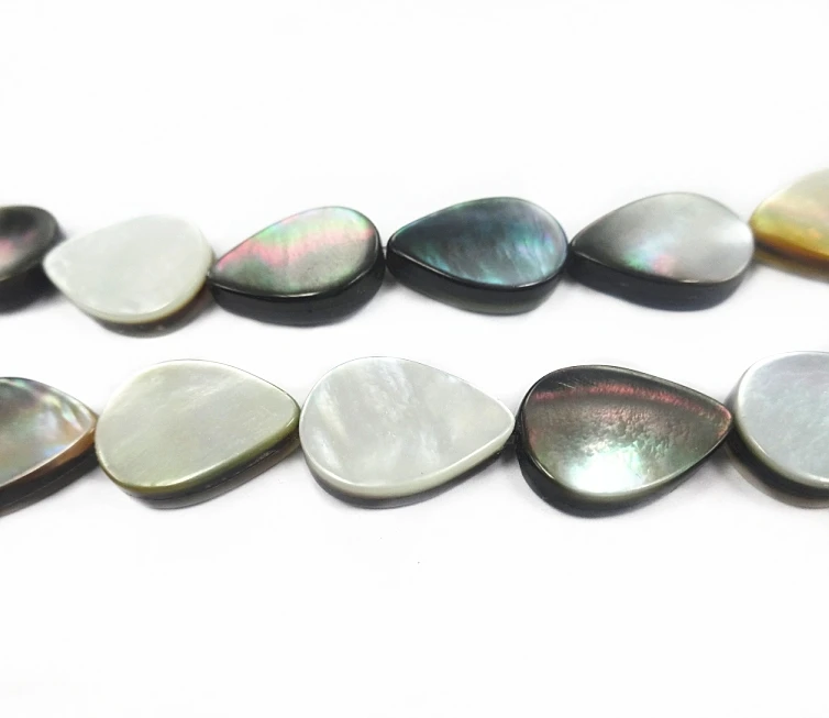 1 Strand Approx. 15.5" Peacock Abalone Shell Loose Coin Beads Black Shell Beads Teardrop Shape Mother of Pearl Beads DIY Jewelry