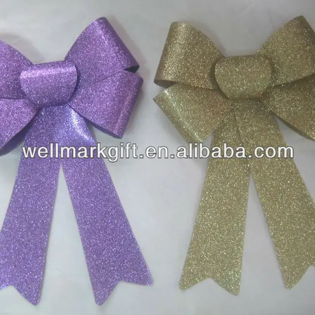 9 inch gold pvc christmas holiday ribbon glitter bow