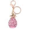 Custom Yellow Pink Green Pineapple Rhinestone Key Chain Rose Gold Plated Metal Keychain