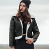 Myfur Double Face Women Slim Outerwear Pu Leather Jacket Coat Winter Warm faux Fur Coat