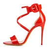 Sexy Strappy Extremely High Heel Sandals Women Buckle Strap Shiny Red Black Pink Summer Heels White Wedding Dress Shoes 2018